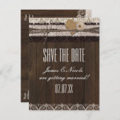 カントリー素朴バーラップレース&ウッド結婚のポストカード 案内ポストカード (正面/裏面)