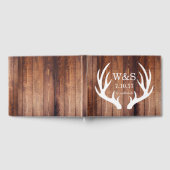 カントリー素朴バーンウッドディアー〔雄ジカの〕枝角&イニシャル ゲストブック (全面)