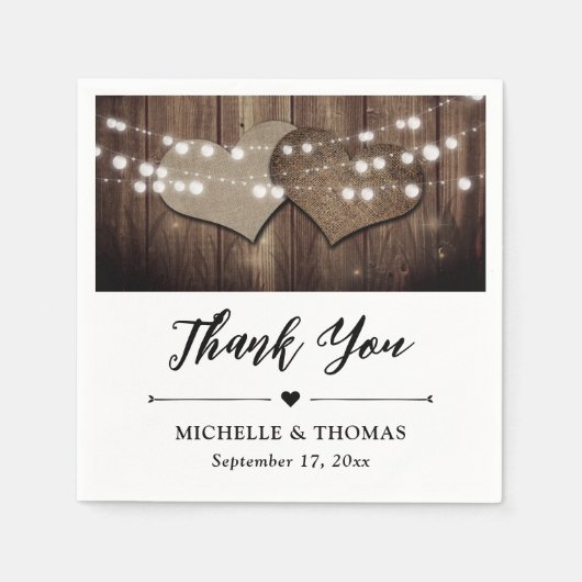 カントリー素朴バーンウッドバーラップストリングライト スタンダードカクテルナプキン (正面)