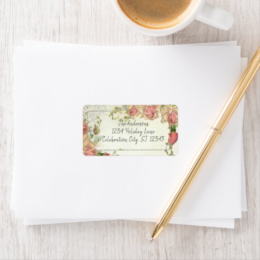 カントリー素朴バーンウッドピンクローズ差出人住所 ラベル (インサイチュ)