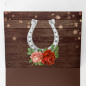 カントリー素朴バーンウッドフローラホースシュー結婚ズ 三つ折り招待状 (内部最初)