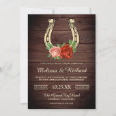 カントリー素朴バーンウッドフローラホースシュー結婚ズ 招待状 (正面)