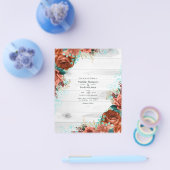 カントリー素朴バーンコーラルアンドティール(緑がかった色)フローラズ結婚 チラシ (シングル)