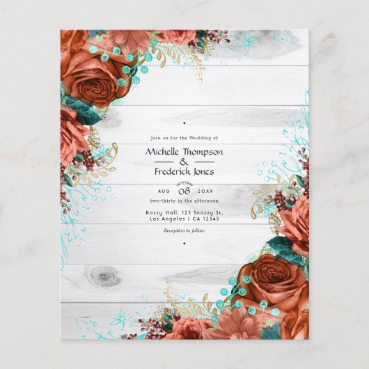 カントリー素朴バーンコーラルアンドティール(緑がかった色)フローラズ結婚 チラシ (正面)