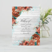 カントリー素朴バーンコーラルアンドティール（緑がかった色）フローラズ結婚 招待状 (スタンド正面)