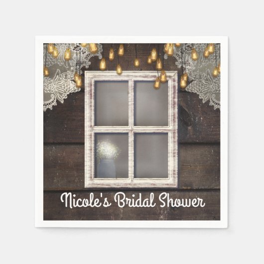 カントリー素朴バーンドウライトレース結婚ズ スタンダードカクテルナプキン (正面)