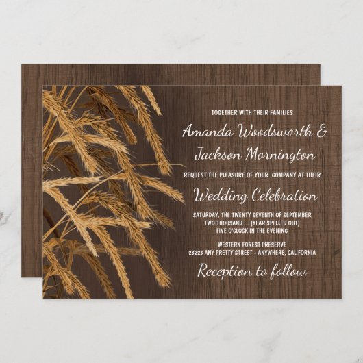 カントリー素朴バーンヘイ小麦結婚式招待状 招待状 (正面/裏面)