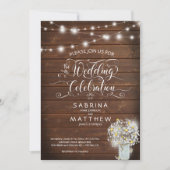 カントリー素朴バーンメイソンジャールデイジーベアフットブライド™ 招待状 (正面)