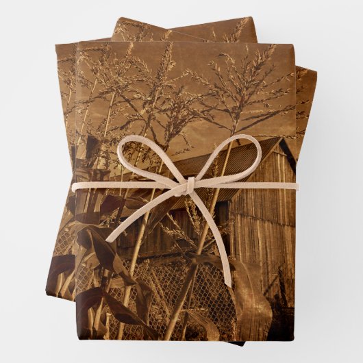 カントリー素朴バーンヴィンテージブラウンファームテクスチャ ラッピングペーパーシート (インサイチュ)