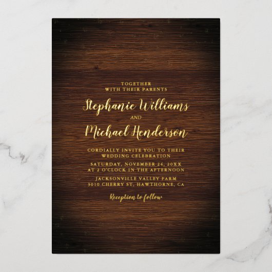 カントリー素朴バ実在ンゴールドフォイル招待状 箔招待状 (正面)