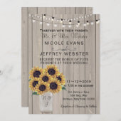 カントリー素朴バ結婚ンズサンフラワーメイソンジャー 招待状 (正面/裏面)