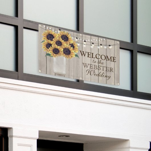 カントリー素朴バ結婚ンズサンフラワーメイソンジャー 横断幕 (ビルの外側)