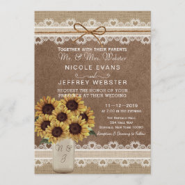 カントリー素朴バ結婚ーのヒマワリのメイソンカード 招待状