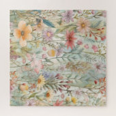カントリー素朴パステルワイルドフラワーズセージグリーン ジグソーパズル (横)