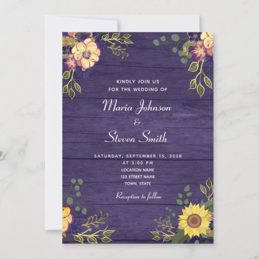 カントリー素朴パープルフローラ結婚式招待状 招待状 (正面)