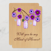 カントリー素朴パープルメイソンジャールメイド・オブ・オーナー（花嫁付き添い人）カード 招待状 (正面/裏面)