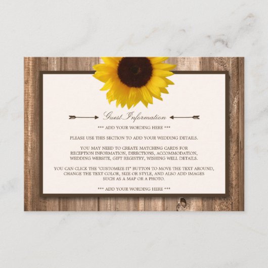 カントリー素朴ヒマワリとブラウン結婚ウッド エンクロージャーカード (正面)