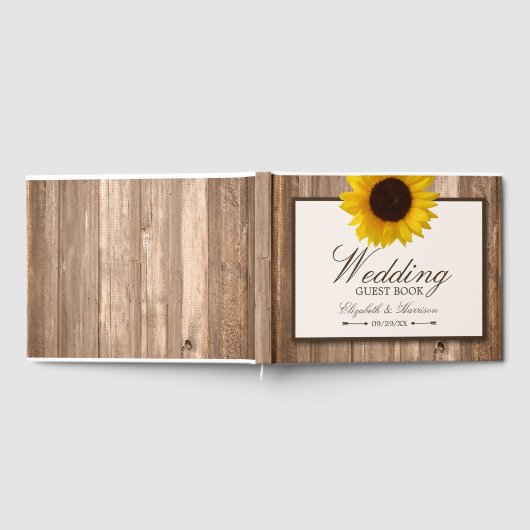 カントリー素朴ヒマワリとブラウン結婚ウッド ゲストブック (全面)