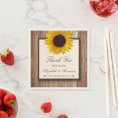 カントリー素朴ヒマワリとブラウン結婚ウッド スタンダードカクテルナプキン (インサイチュ)