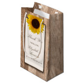 カントリー素朴ヒマワリとブラウン結婚ウッド スモールペーパーバッグ (正面アングル)