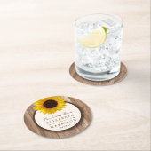 カントリー素朴ヒマワリとブラウン結婚ウッド ラウンドペーパーコースター (インサイチュ)