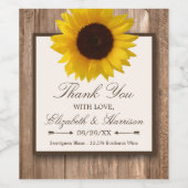 カントリー素朴ヒマワリとブラウン結婚ウッド ワインラベル (シングルラベル)