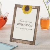 カントリー素朴ヒマワリとブラウン結婚ウッド 台座サイン (インサイチュ)