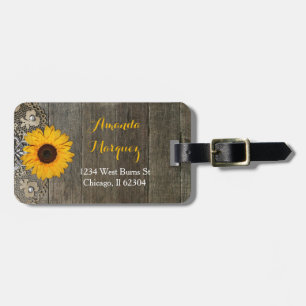 カントリー素朴ヒマワリとレースの荷札 ラゲッジタグ