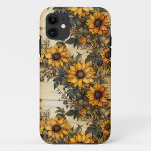 カントリー素朴ヒマワリみすぼらしいシックな花フローラ iPhone 11 ケース
