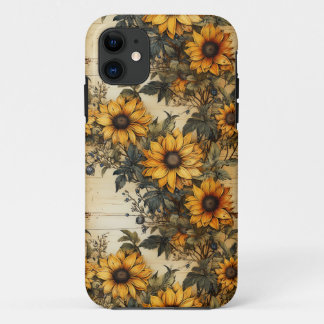 カントリー素朴ヒマワリみすぼらしいシックな花フローラ iPhone 11 ケース