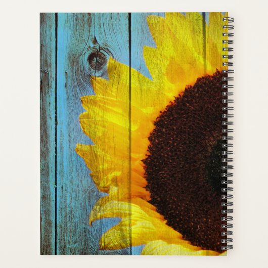 カントリー素朴ヒマワリティール（緑がかった色）ウッドパーソナライズされた プランナー手帳 (裏面)