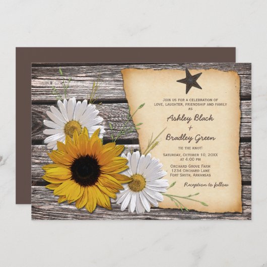 カントリー素朴ヒマワリデイジー結婚式招待状 招待状 (正面/裏面)