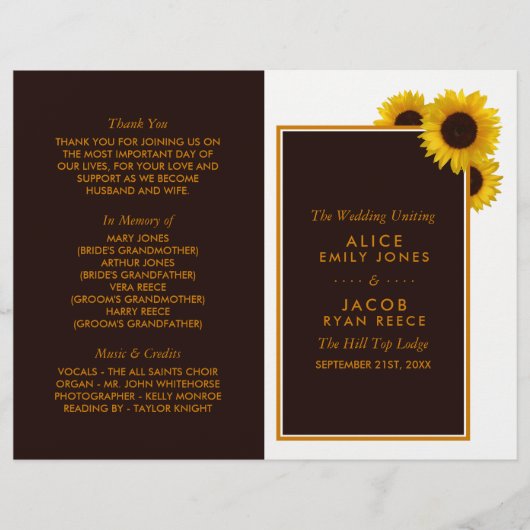 カントリー素朴ヒマワリフローラ結婚式 プログラム (正面)