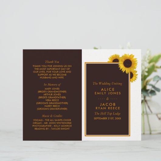 カントリー素朴ヒマワリフローラ結婚式 プログラム (スタンド正面)
