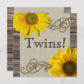 カントリー素朴ヒマワリーウッドツインベビーシャワー 招待状 (正面/裏面)