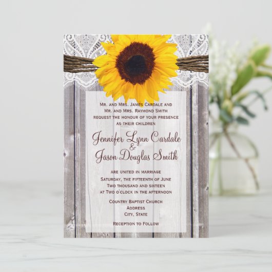 カントリー素朴ヒマワリーバーンウッド結婚式招待 招待状 (スタンド正面)