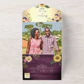 カントリー素朴ヒマワリ結婚パープル オールインワン招待状 (外側)