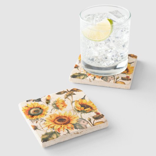 カントリー素朴ヒマワリ ストーンコースター (横)