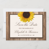 カントリー素朴ヒマワリ、茶色の木の日付を保存 セーブザデート (正面)