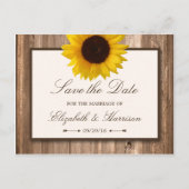 カントリー素朴ヒマワリ、茶色の木の日付を保存 案内ポストカード (正面)