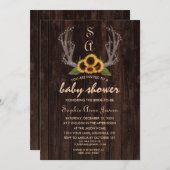 カントリー素朴ヒマワリ〔雄ジカの〕枝角ベビーシャワー 招待状 (正面/裏面)