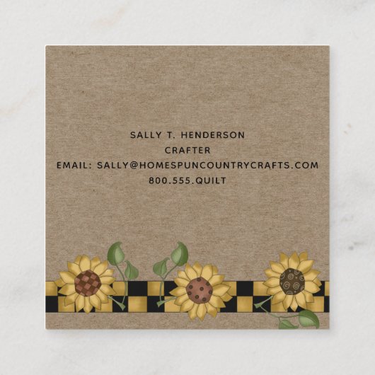 カントリー素朴ピケットフェンスサンフラワークラフト スクエア名刺 (裏面)