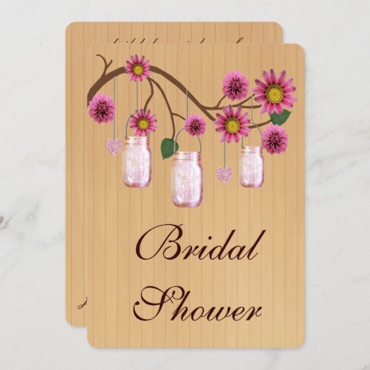 カントリー素朴ピンクメイソンジャールブライダルシャワー招待状 招待状 (正面/裏面)