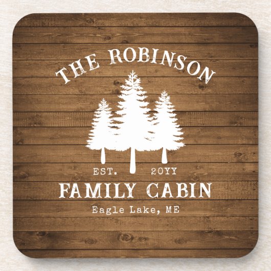 カントリー素朴ファミリーキャビンツリーズウッドプランクプリント コースター (正面)