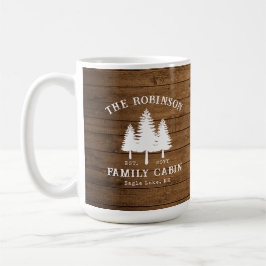 カントリー素朴ファミリーキャビンツリーズウッドプランクプリント コーヒーマグカップ (左)