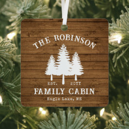 カントリー素朴ファミリーキャビンツリーズウッドプランクプリント メタルオーナメント