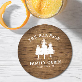 カントリー素朴ファミリーキャビンツリーズウッドプランクプリント ラウンドペーパーコースター
