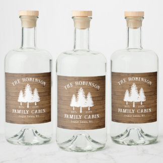 カントリー素朴ファミリーキャビンツリーズウッドプランクプリント リキュールボトルラベル