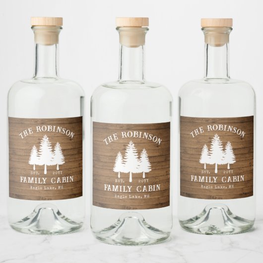 カントリー素朴ファミリーキャビンツリーズウッドプランクプリント リキュールボトルラベル (ボトル)