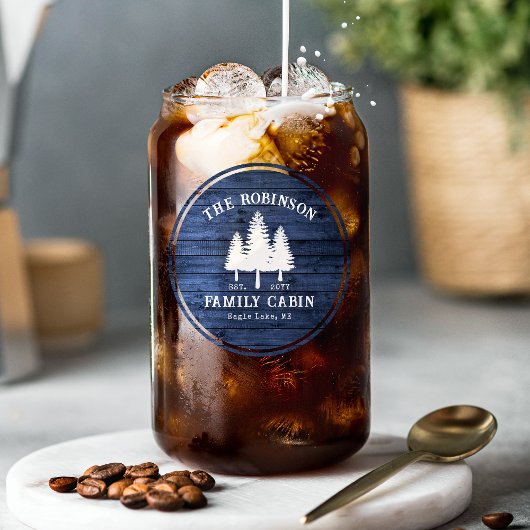 カントリー素朴ファミリーキャビンツリーズブルーウッドプリント ガラス缶